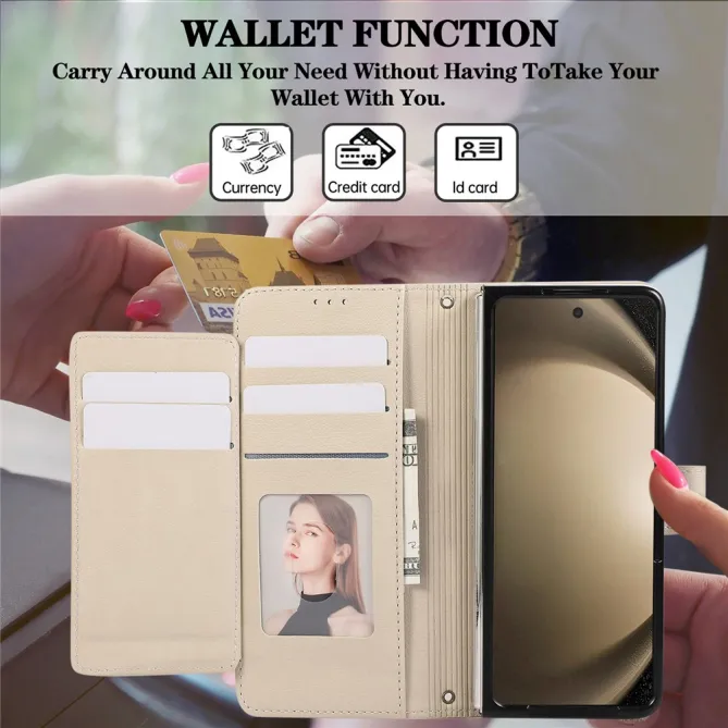 Housse Samsung Galaxy Z Fold 8 Ultra Portefeuille avec Miroir et Dragonne Beige - photo 8
