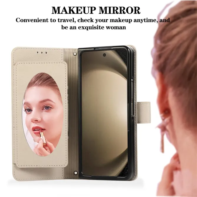 Housse Samsung Galaxy Z Fold 8 Ultra Portefeuille avec Miroir et Dragonne Beige - photo 9