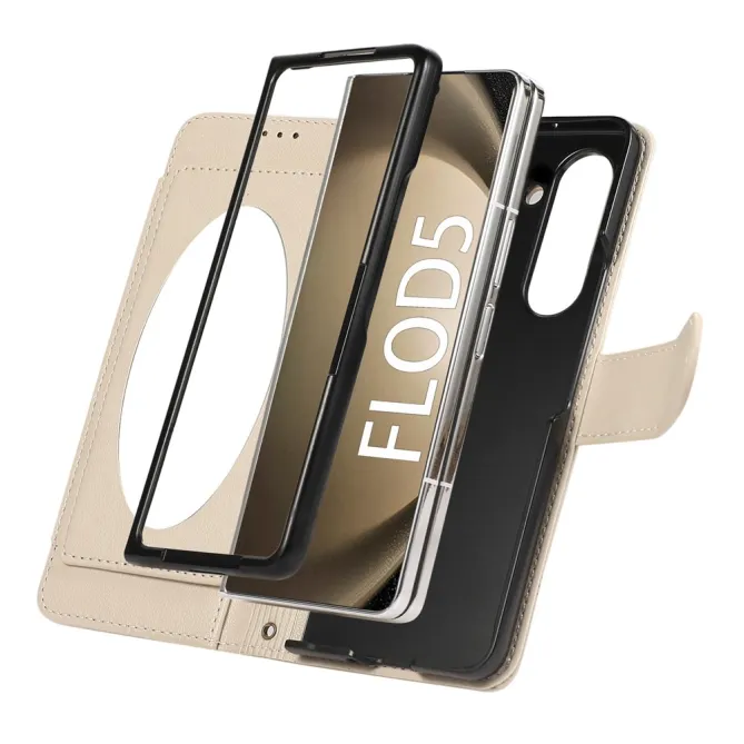 Housse Samsung Galaxy Z Fold 8 Ultra Portefeuille avec Miroir et Dragonne Beige - photo 13