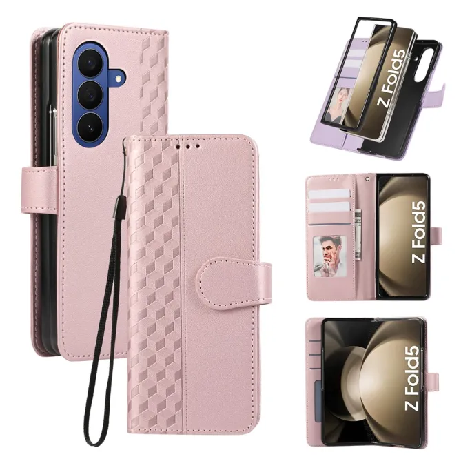 Housse Samsung Galaxy Z Fold8 Ultra losanges 3D avec dragonne Or Rose