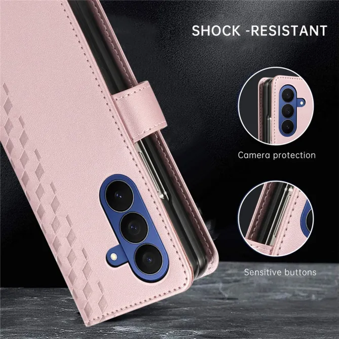 Housse Samsung Galaxy Z Fold8 Ultra losanges 3D avec dragonne Or Rose - photo 5