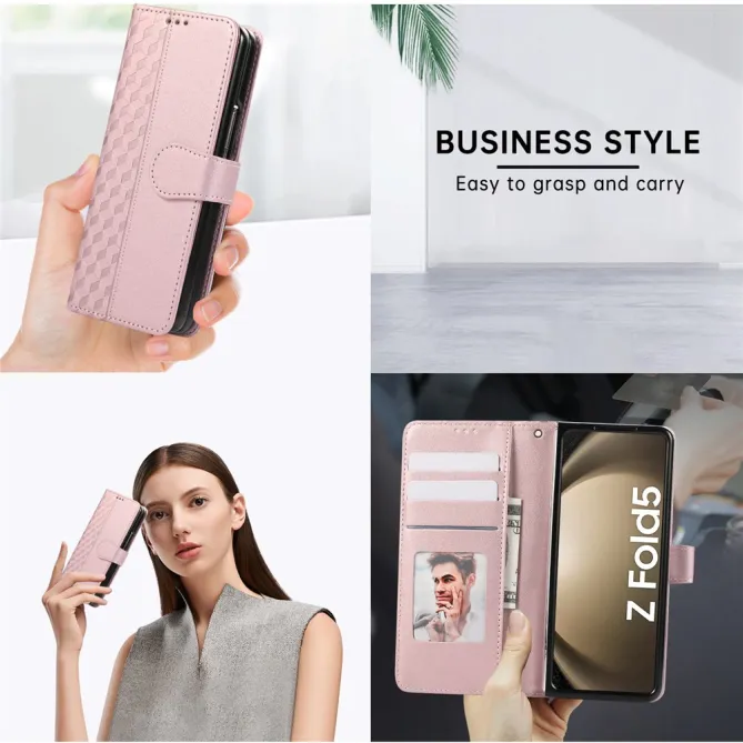 Housse Samsung Galaxy Z Fold8 Ultra losanges 3D avec dragonne Or Rose - photo 8