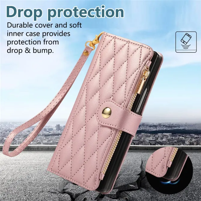 Housse Samsung Galaxy Z Fold8 Ultra matelassée avec zip latéral Or Rose - photo 9