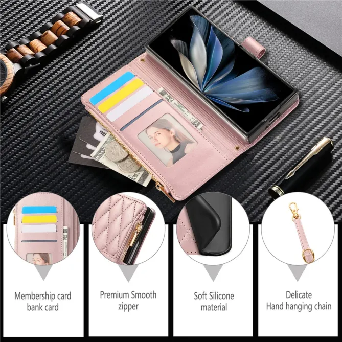 Housse Samsung Galaxy Z Fold8 Ultra matelassée avec zip latéral Or Rose - photo 10