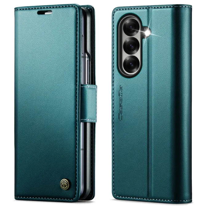 Housse Samsung Galaxy Z Fold8 Ultra anti RFID double fermoir Bleu Paon