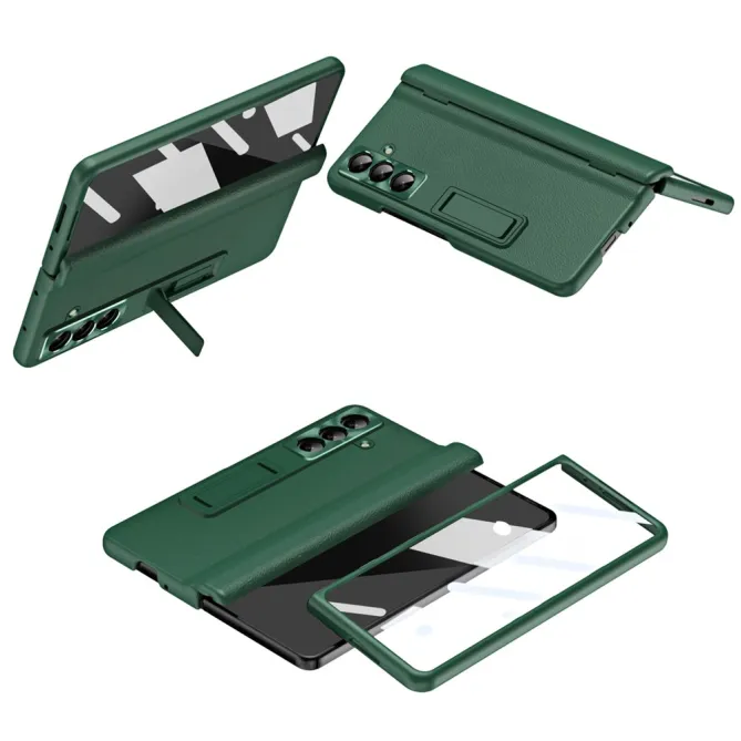 Coque Samsung Galaxy Z Fold8 Ultra simili cuir béquille avec verre Vert