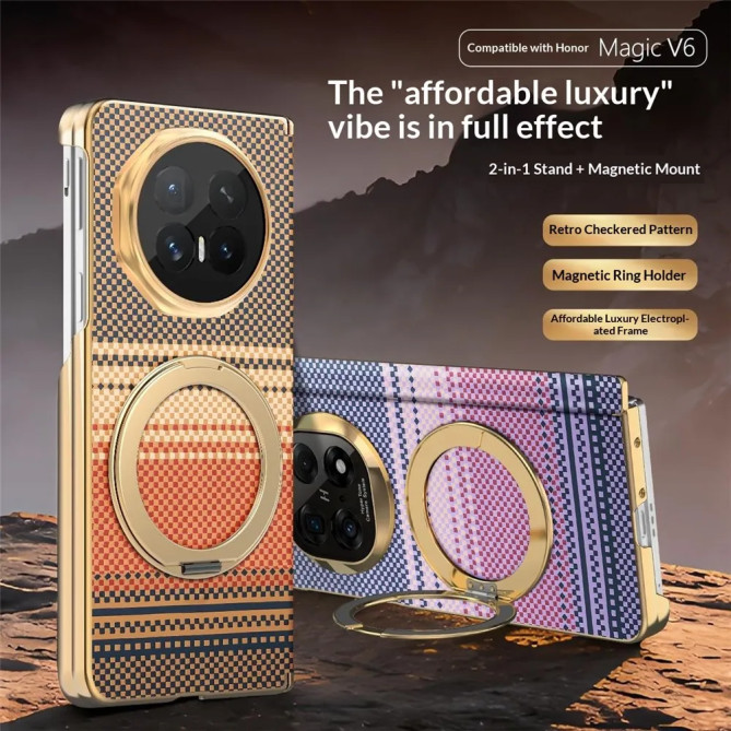 Coque Honor Magic V6 Tissée avec Anneau Rotatif et Cadre Doré