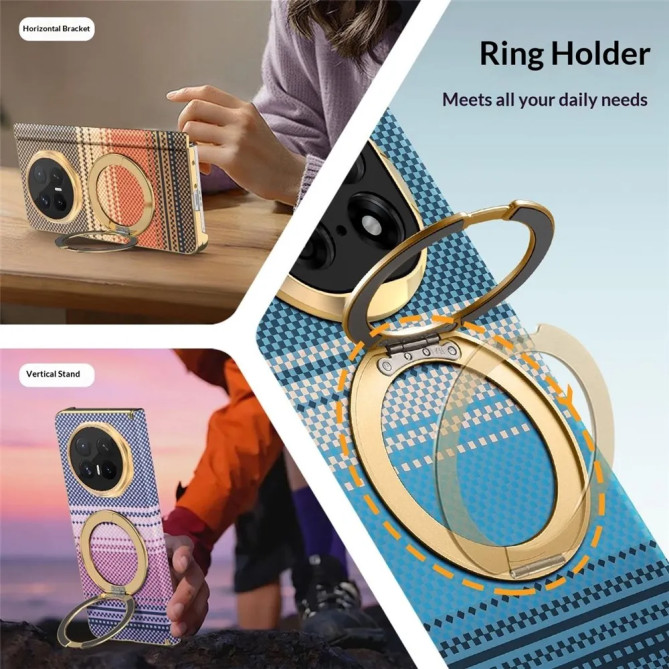 Coque Honor Magic V6 Tissée avec Anneau Rotatif et Cadre Doré