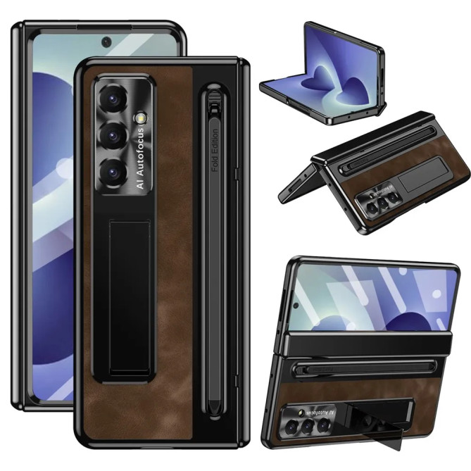 Coque Samsung Galaxy Z Fold 8 Ultra Simili Cuir avec Béquille Invisible et Stylet