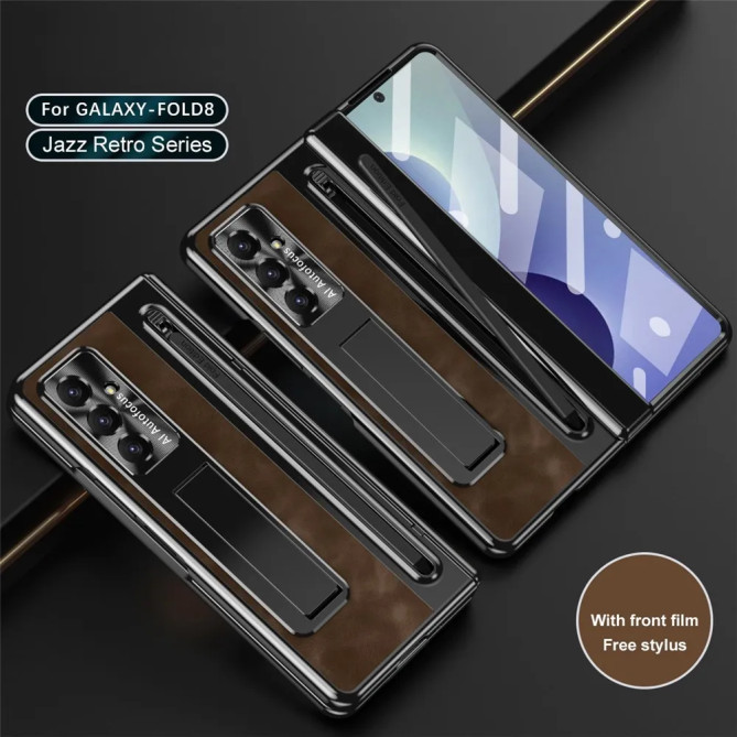 Coque Samsung Galaxy Z Fold 8 Ultra Simili Cuir avec Béquille Invisible et Stylet