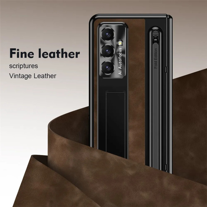 Coque Samsung Galaxy Z Fold 8 Ultra Simili Cuir avec Béquille Invisible et Stylet