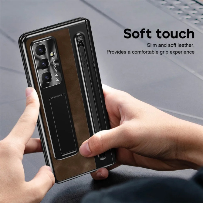 Coque Samsung Galaxy Z Fold 8 Ultra Simili Cuir avec Béquille Invisible et Stylet