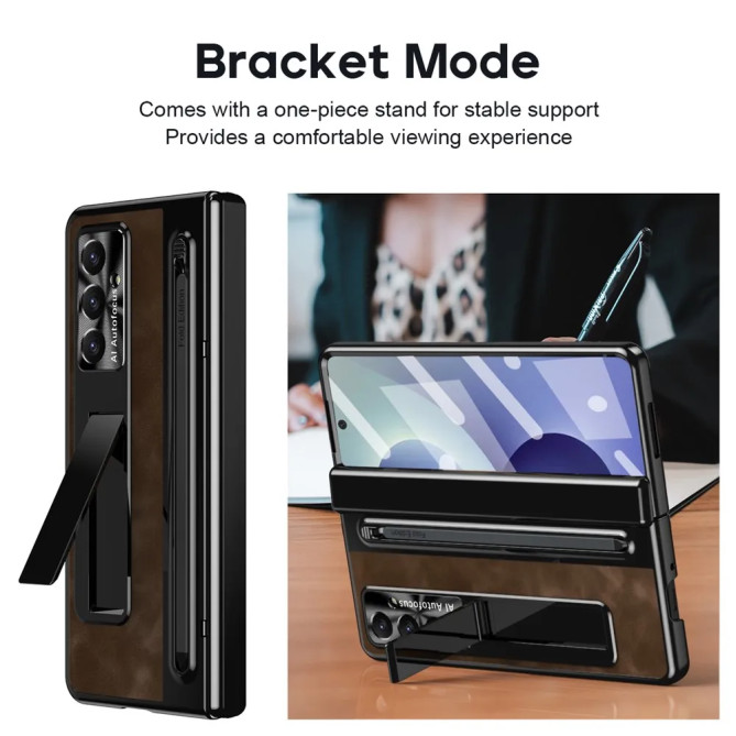 Coque Samsung Galaxy Z Fold 8 Ultra Simili Cuir avec Béquille Invisible et Stylet