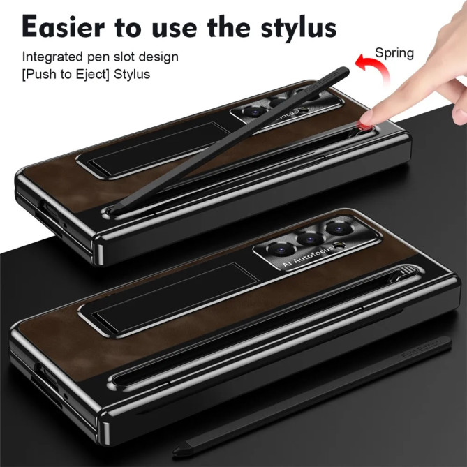 Coque Samsung Galaxy Z Fold 8 Ultra Simili Cuir avec Béquille Invisible et Stylet