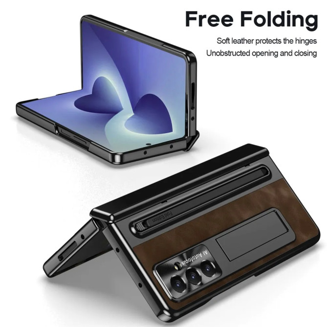 Coque Samsung Galaxy Z Fold 8 Ultra Simili Cuir avec Béquille Invisible et Stylet