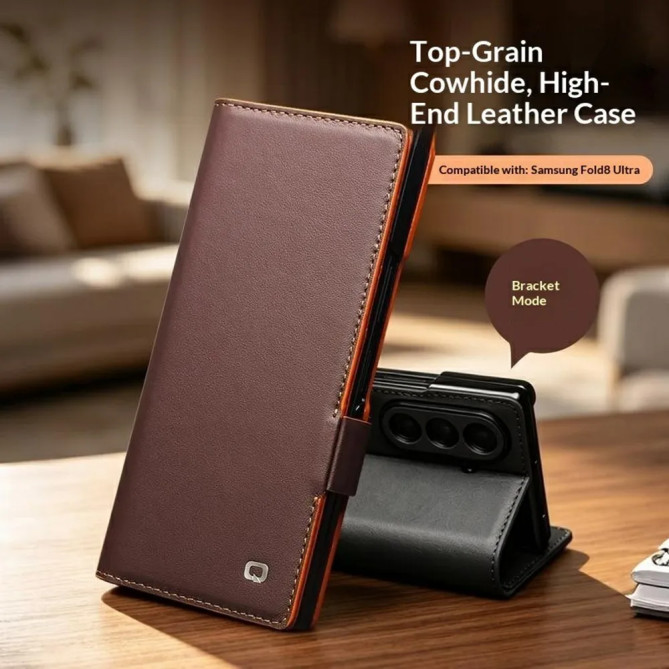 Housse Samsung Galaxy Z Fold 8 Ultra Cuir Véritable Lisse avec Support