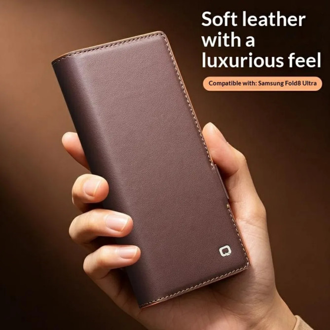 Housse Samsung Galaxy Z Fold 8 Ultra Cuir Véritable Lisse avec Support