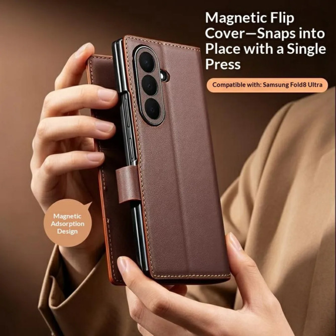 Housse Samsung Galaxy Z Fold 8 Ultra Cuir Véritable Lisse avec Support