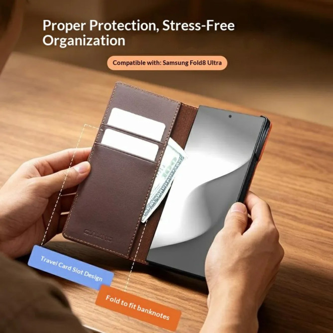 Housse Samsung Galaxy Z Fold 8 Ultra Cuir Véritable Lisse avec Support