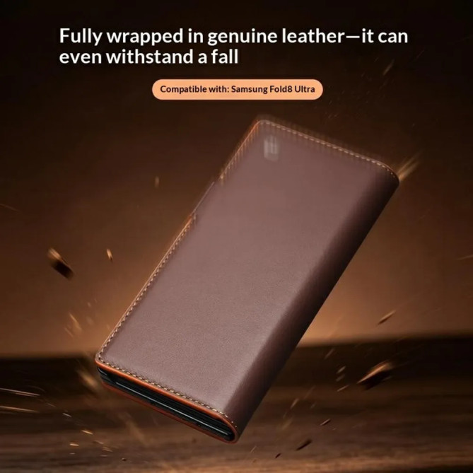 Housse Samsung Galaxy Z Fold 8 Ultra Cuir Véritable Lisse avec Support