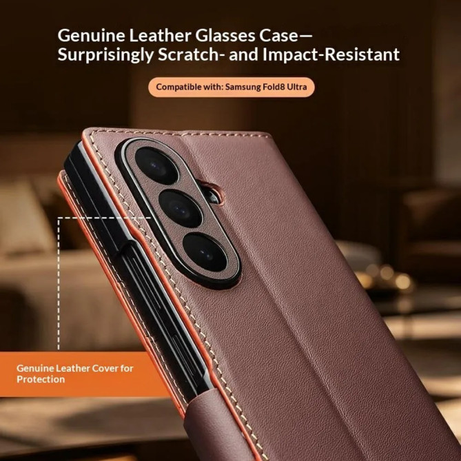 Housse Samsung Galaxy Z Fold 8 Ultra Cuir Véritable Lisse avec Support