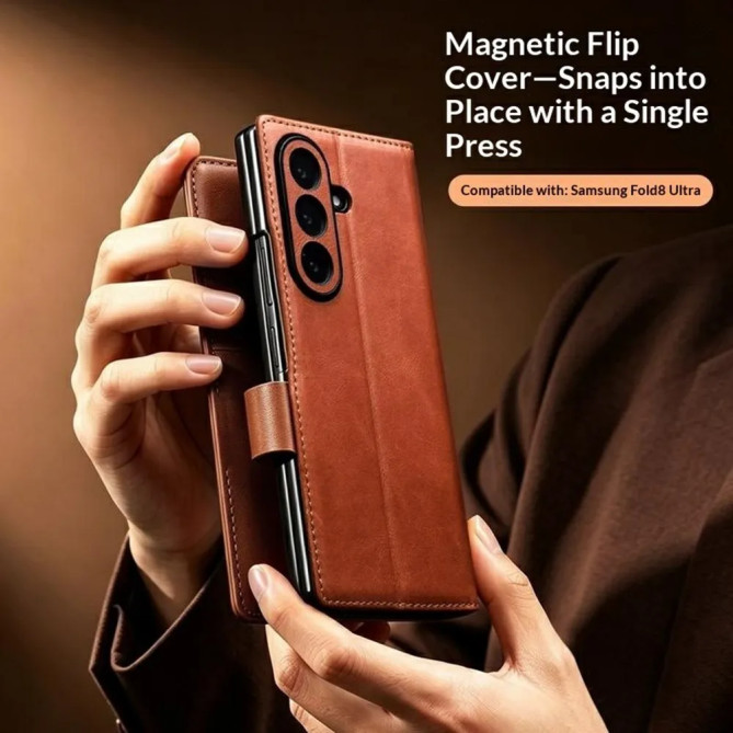 Housse Galaxy Z Fold 8 Ultra Cuir Ciré Portefeuille