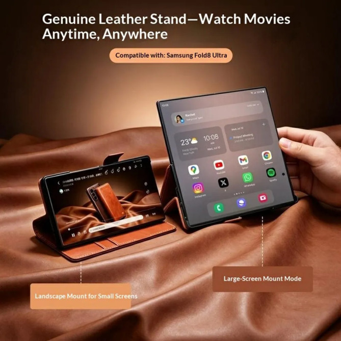 Housse Galaxy Z Fold 8 Ultra Cuir Ciré Portefeuille