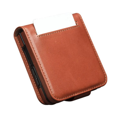 Housse Samsung Galaxy Z Flip 8 Cuir Véritable Ciré avec Porte-Cartes