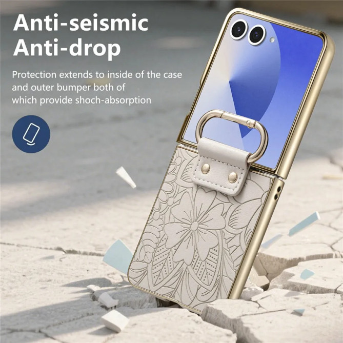 Coque Samsung Galaxy Z Flip 8 Fleur Relief avec Anneau