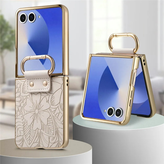Coque Samsung Galaxy Z Flip 8 Fleur Relief avec Anneau