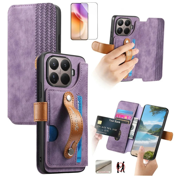 Housse Xiaomi 17T Vintage Wallet RFID avec Verre Trempé