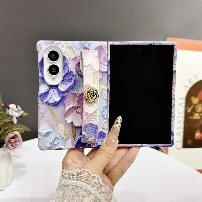 Coque Samsung Galaxy Z Fold 8 Fleurs Lilas avec Mini Anse