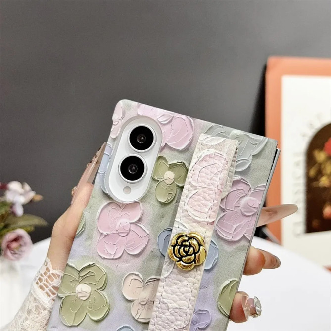 Coque Samsung Galaxy Z Fold 8 Fleurs Lilas avec Mini Anse