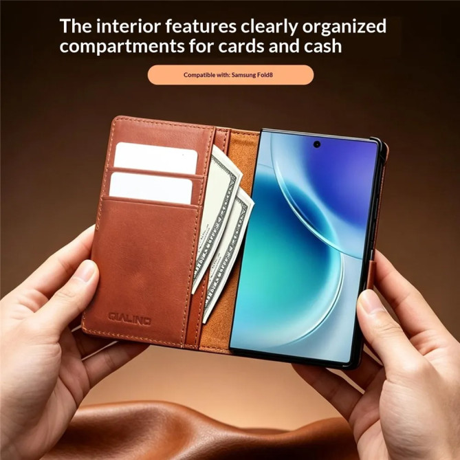 Housse Samsung Galaxy Z Fold 8 Cuir Huilé Porte-Cartes et Support