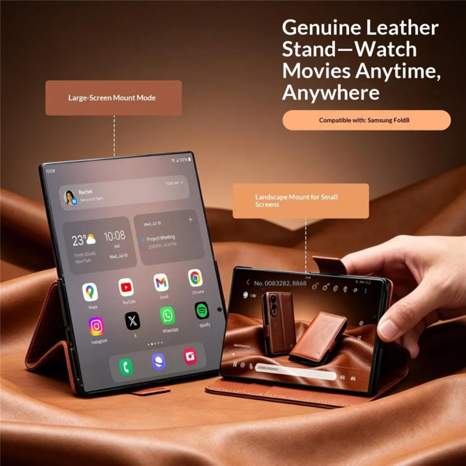 Housse Samsung Galaxy Z Fold 8 Cuir Huilé Porte-Cartes et Support