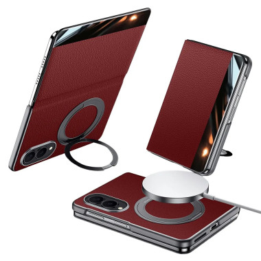 Housse Z Fold 8 Cuir Véritable Anneau + Porte-Carte