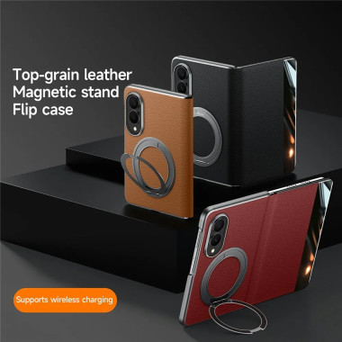Housse Z Fold 8 Cuir Véritable Anneau + Porte-Carte