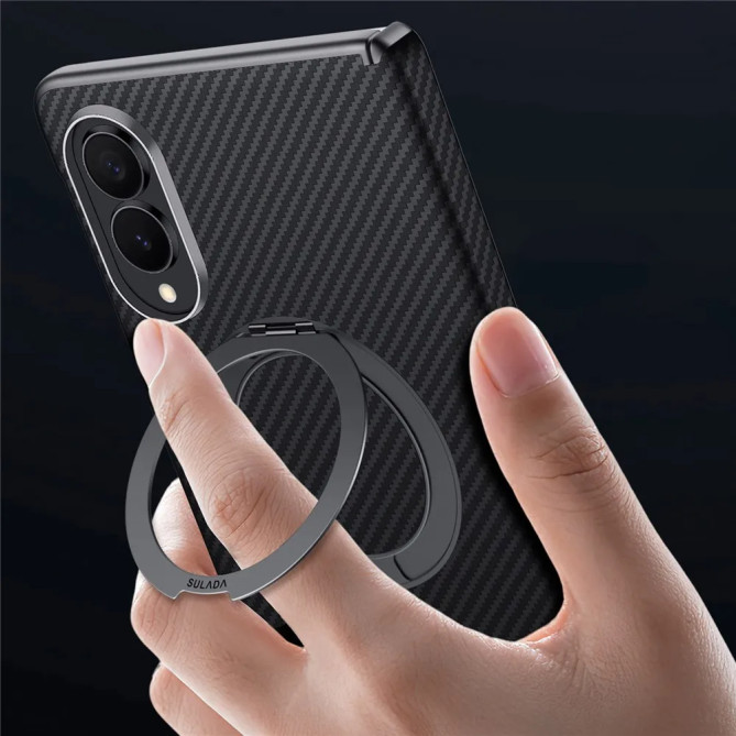 Coque Samsung Z Fold 8 Effet Carbone Anneau Béquille