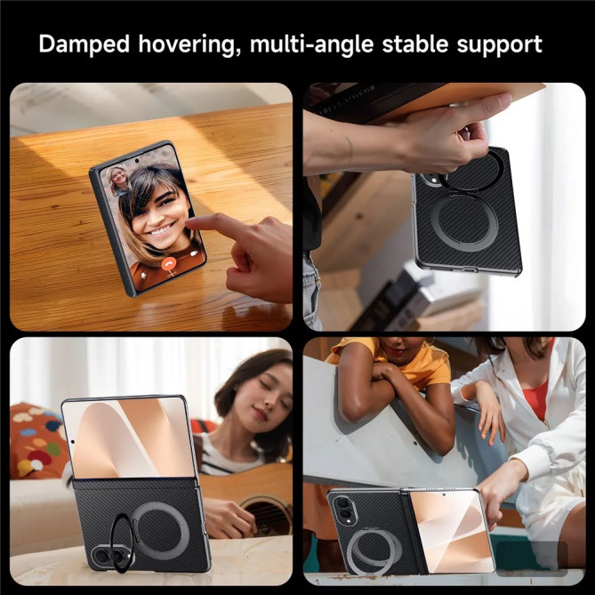 Coque Samsung Z Fold 8 Effet Carbone Anneau Béquille