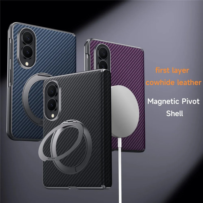Coque Samsung Z Fold 8 Effet Carbone Anneau Béquille