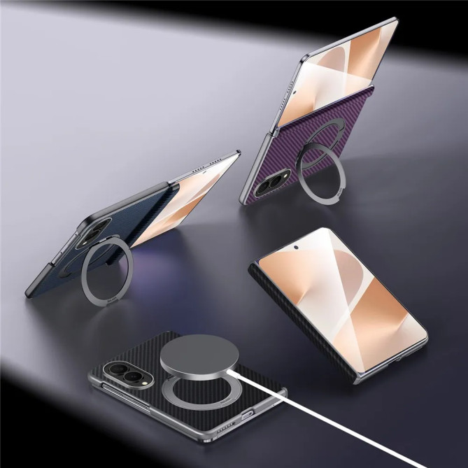 Coque Samsung Z Fold 8 Effet Carbone Anneau Béquille