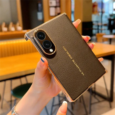 Coque Z Fold 8 Effet Cuir Grainé Cadre Métal