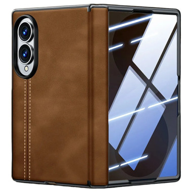 Coque Samsung Z Fold 8 Effet Cuir avec Verre Anti-Espion