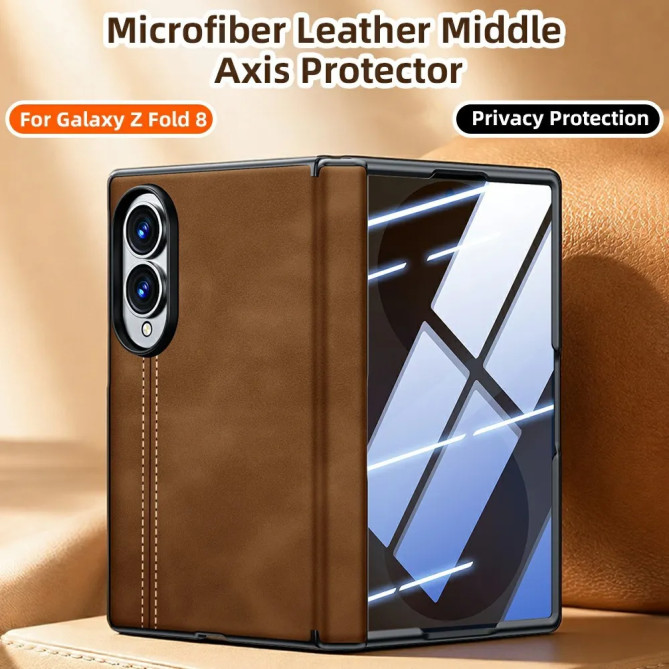 Coque Samsung Z Fold 8 Effet Cuir avec Verre Anti-Espion