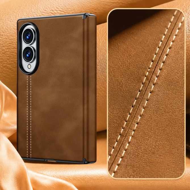 Coque Samsung Z Fold 8 Effet Cuir avec Verre Anti-Espion