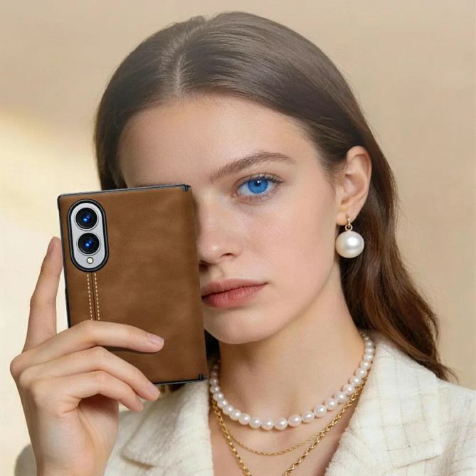 Coque Samsung Z Fold 8 Effet Cuir avec Verre Anti-Espion