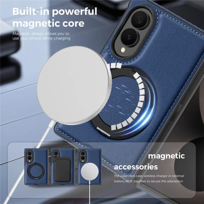 Coque Samsung Galaxy Z Fold 8 Effet Cuir Magnétique avec Anneau Support