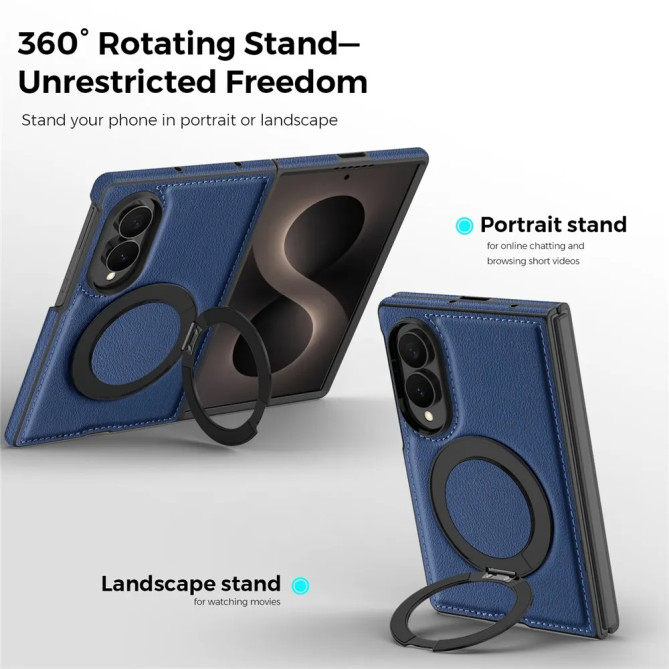 Coque Samsung Galaxy Z Fold 8 Effet Cuir Magnétique avec Anneau Support
