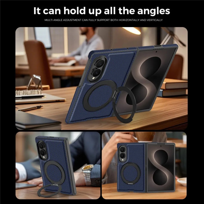 Coque Z Fold 8 Effet Carbone Anneau Multi-Angles