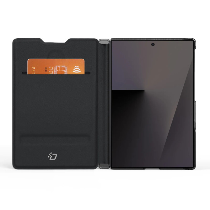 Housse Samsung Galaxy Z Fold 8 Texture Toile à Rabat avec Porte-Carte
